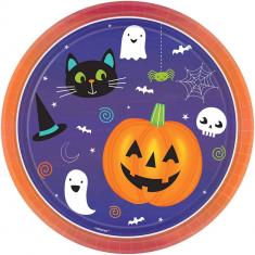 Set of 8 Round Plates - Halloween Friends