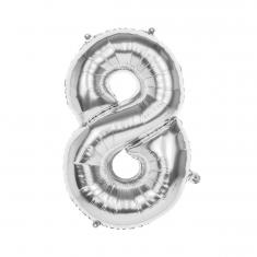 Number 8 aluminum balloon: Silver: 36 cm