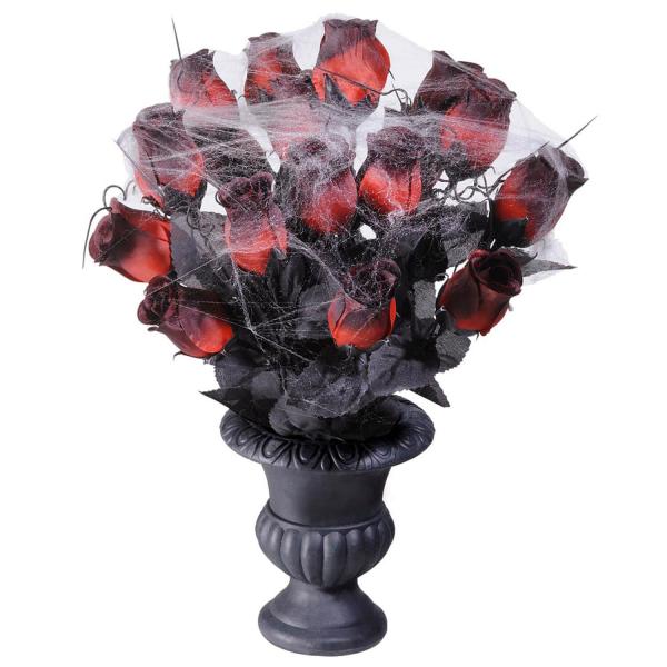 Vase with Red Roses and Spider Web - 7868R