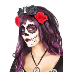 Flower Headband - Dia De Los Muertos - Black and Red