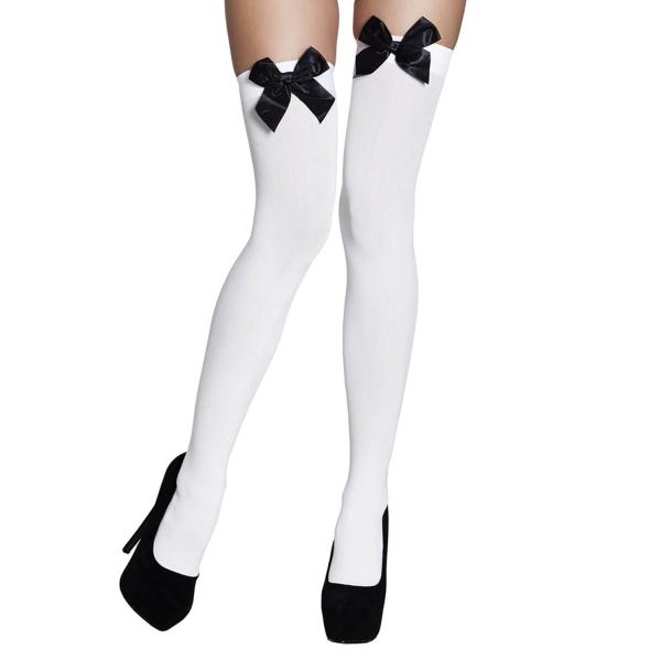 Pair of Bow Stockings - White and black bow - 02271BOL