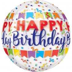 Round aluminum balloon: Happy Birthday: 38 x 40 cm