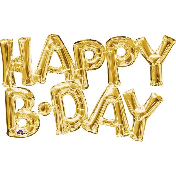 "Happy B-Day" aluminum balloon garland - 76 x 48 cm - Gold - 3375901