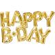 Miniature "Happy B-Day" aluminum balloon garland - 76 x 48 cm - Gold