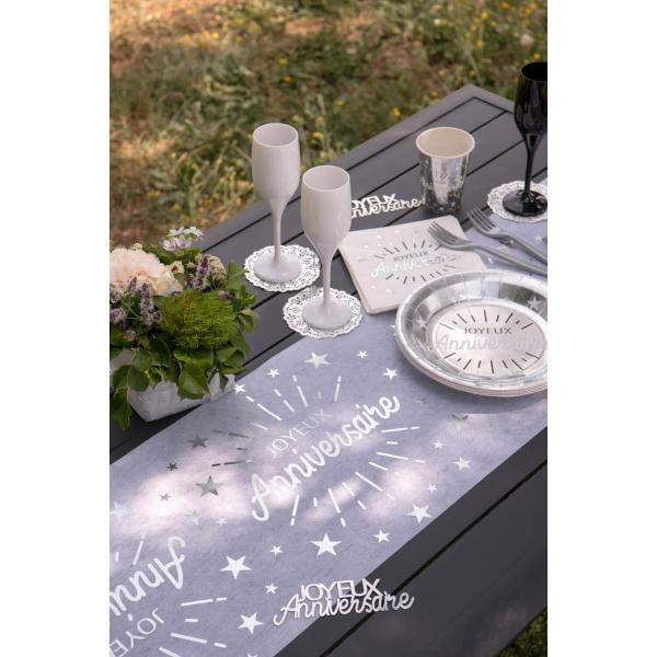 White Fabric Table Runner 5m - Sparkling Birthday Silver - 6646-4