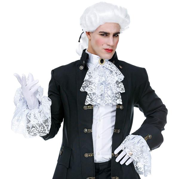 Jabot with jewel and white lace cuffs - 7799