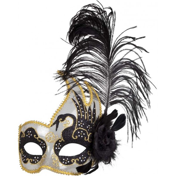 Black Feather Wolf Mask - 00340NO