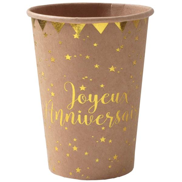 Cardboard cups x 10 - Happy Birthday kraft - 5669-26