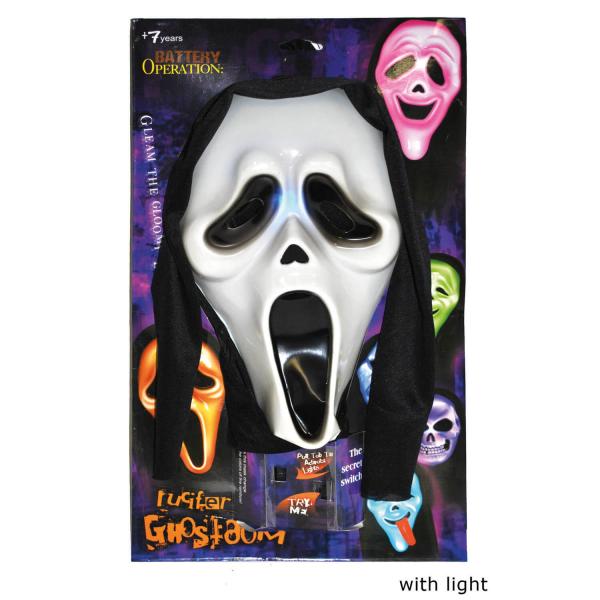 Scream mask with hood and light - 74337