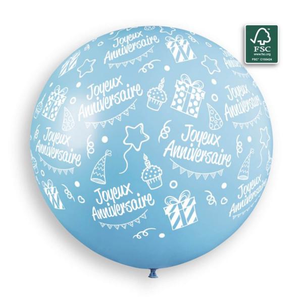 Happy Birthday Round Balloon - 80 Cm - Blue - 312591GEM