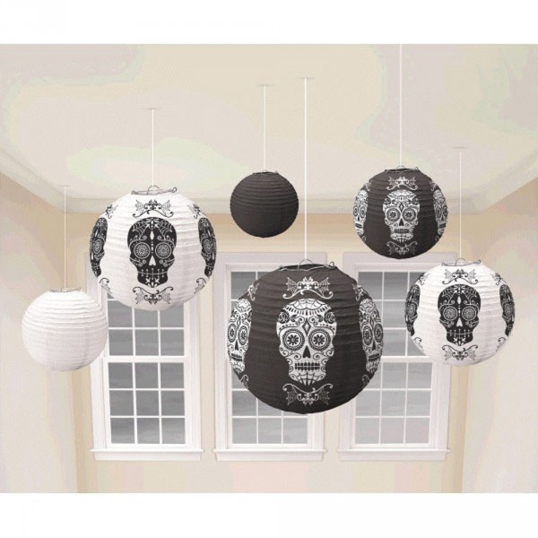  Round White and Black Lanterns - Dia De Los Muertos - 240987