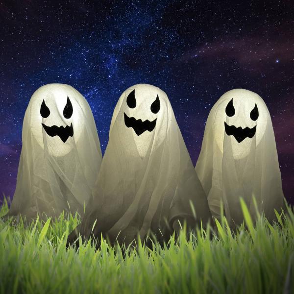 3 LED illuminated ghosts for the garden - FETE-94102