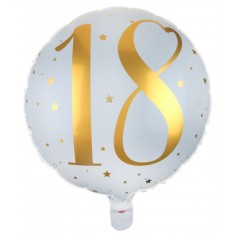 18 Years Happy Birthday White and Gold Foil Balloon