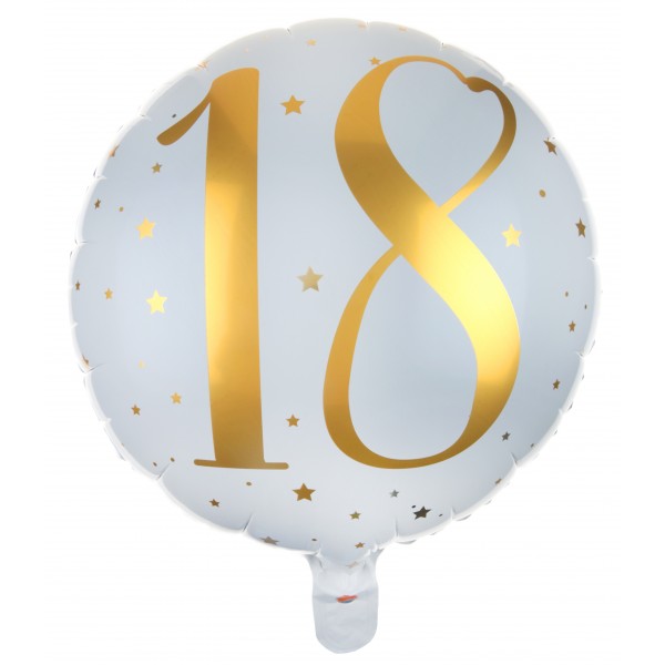 18 Years Happy Birthday White and Gold Foil Balloon - 6236-18