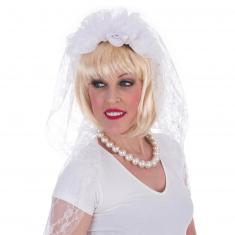 White lace wedding veil headband