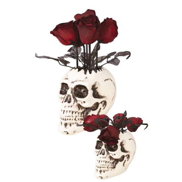 Skull vase with roses - animated and with sound - 30 cm - RDLF-12940