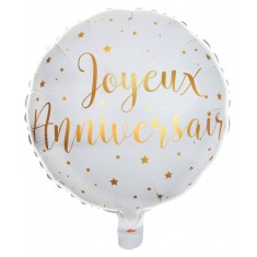 Happy Birthday White and Gold Foil Balloon
