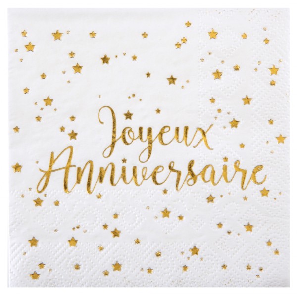 Happy Birthday Cocktail Napkins White and Gold x20 - 5663-blanc