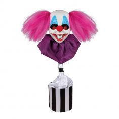 Clown head - pink - animated, sound, light - 45cm