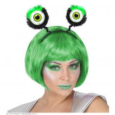 Eyes Headband With Green Feathers - Adult