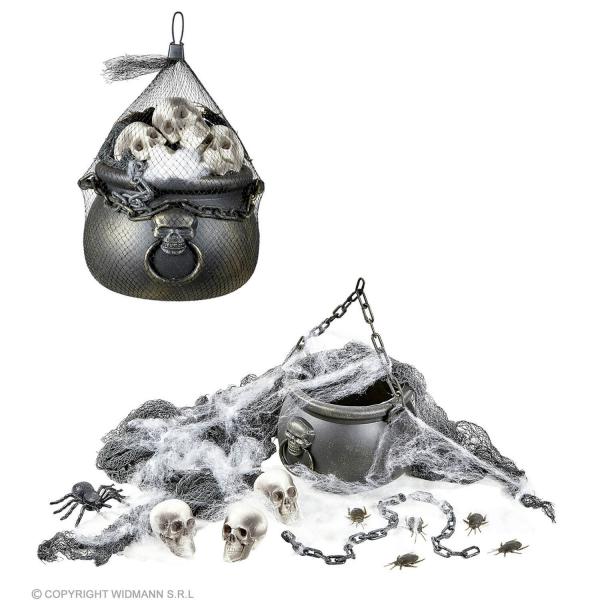 Halloween Decoration Set (Cauldron, Skulls, Web and Spider, Chain and Scary Cloth) - 7099