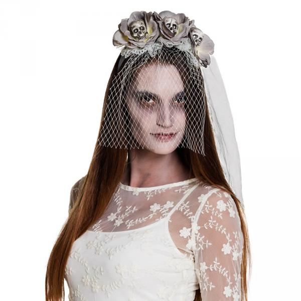 Skeleton zombie tiara with veil - 72127