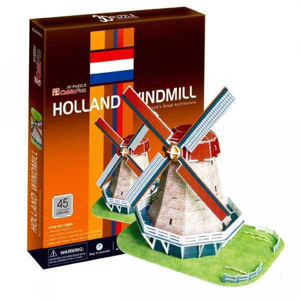 Puzzle 3D 45 pièces : Moulin à vent, Hollande - Cubic-77752