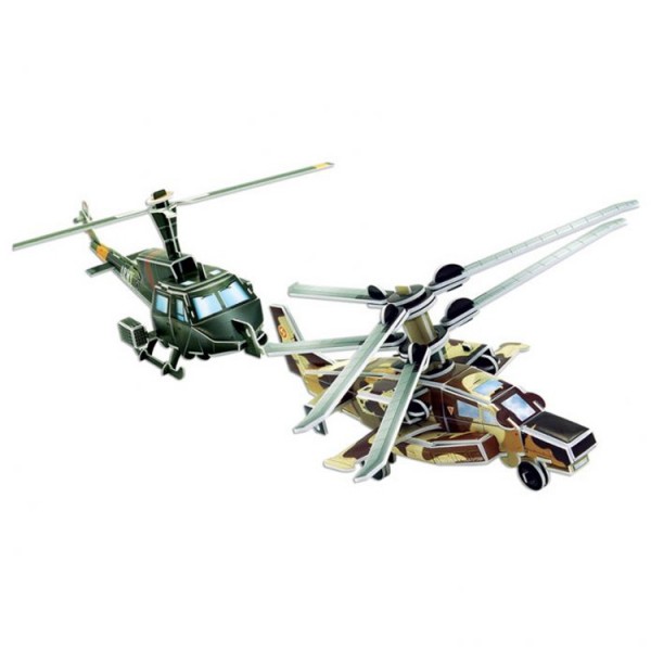 Puzzle 3D 66 pièces : Hélicoptères Huey UH-11 et KA-52 - Cubic-77710