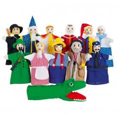 Ensemble de 12 Marionnettes en bois et tissu