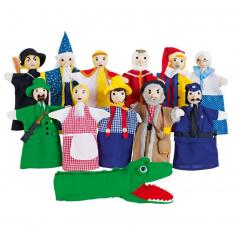 Set of 12 wooden and fabric puppets