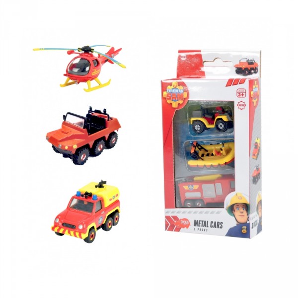 Set de 3 véhicules de secours Sam le pompier : Hélicoptère, camionnette et pick-up - Dickie-203099629038-Heli