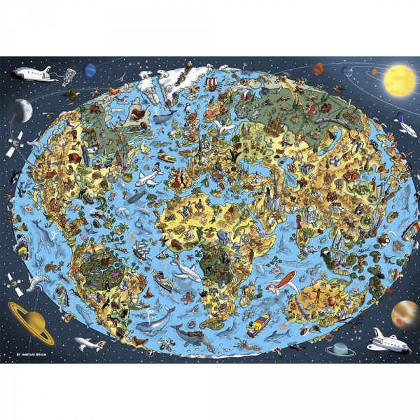 Puzzle 1000 pièces : Carte du monde illustrée - Dino-532816