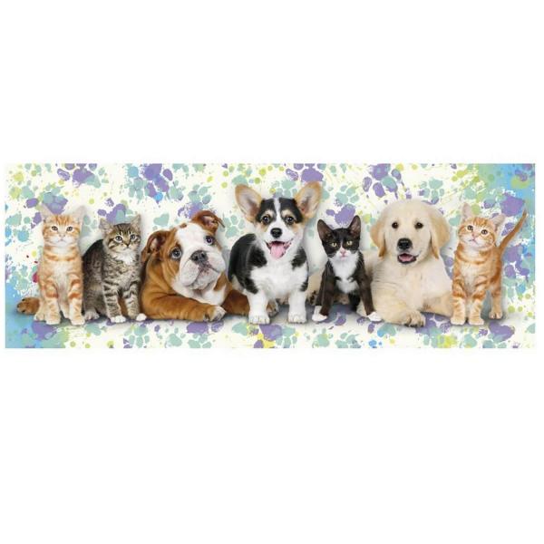 Puzzle 150 pièces panoramique : chiens et chats - Dino-393271