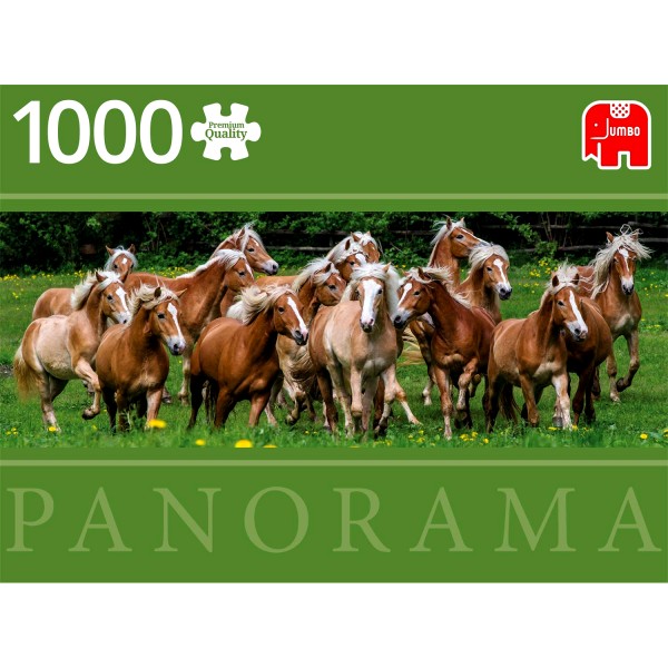 1000 Teile Panorama-Puzzle: Haflingerpferde - Diset-18827