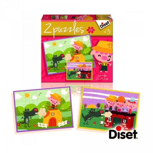 Puzzle 2 x 20 pièces : Puzzles contes : Les trois petits cochons - Diset-69962
