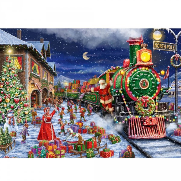 Puzzle de 2 x 1000 piezas: el viaje en tren de Papá Noel - Diset-11268