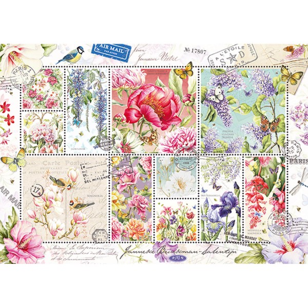 Puzzle 1000 pièces : Timbres de fleurs - Diset-18597