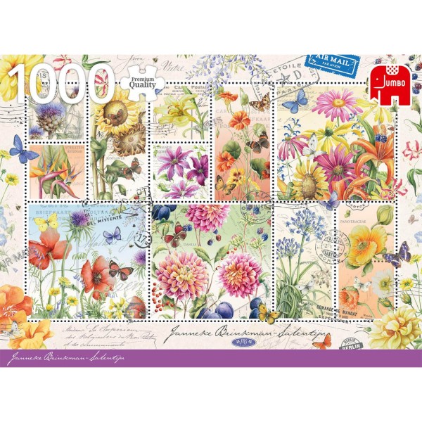 Puzzle 1000 pièces : Timbres : Fleurs d'été - Diset-18812