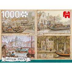 Puzzle de 1000 piezas: Anton Pieck - Barcos fluviales