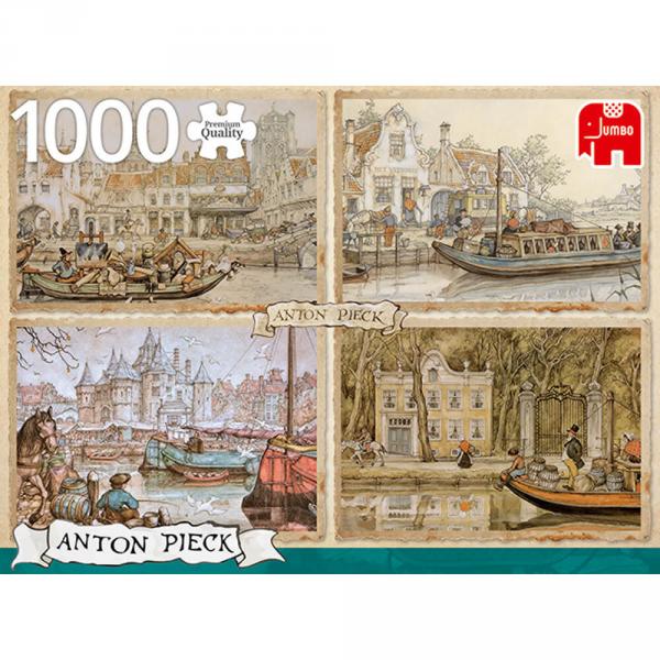 Puzzle 1000 pièces :  Anton Pieck - Bateaux fluviaux - Diset-18855