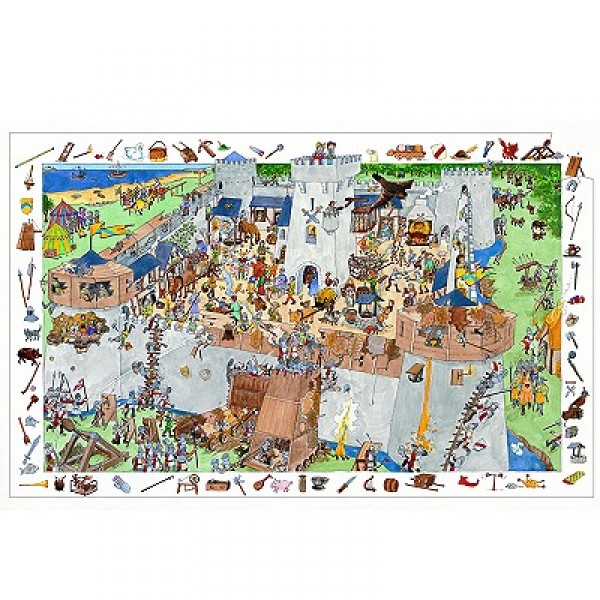 100 piece puzzle - Poster and observation game: Fortified castle - Djeco-DJ07503