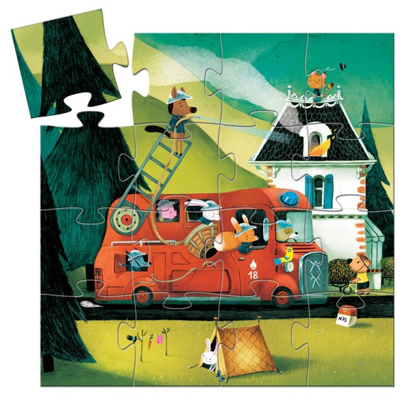 16 piece Silhouette Puzzle: The fire truck - Djeco-DJ07269