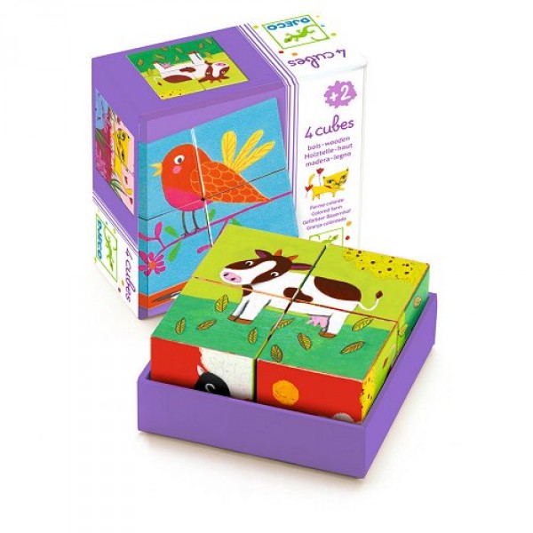 Puzzle 4 cubes : Ferme colorée - Djeco-DJ01900