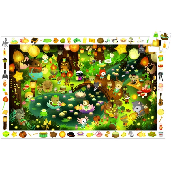 Puzzle 35 pièces - Poster et jeu d'observation : La forêt en fête - Djeco-07592