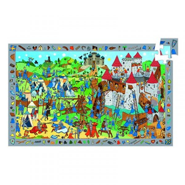 Puzzle 54 pièces - Poster et jeu d'observation : Chevaliers - Djeco-DJ07559