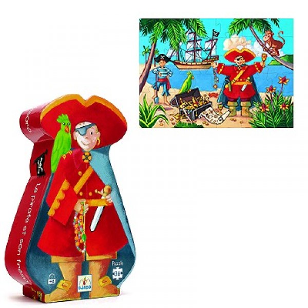 Puzzle de 36 piezas - Silueta: El pirata y su tesoro - Djeco-DJ07220