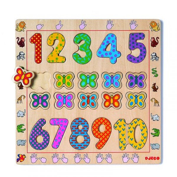 Recessed 20 wooden pieces - Numbers from 1 to 10 - Djeco-DJ01801