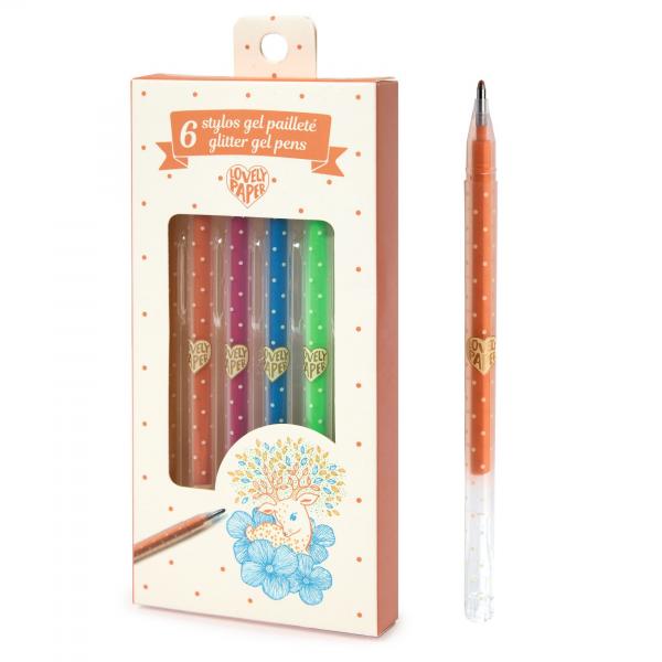 6 stylos gel pailletés   - Djeco-DD03755