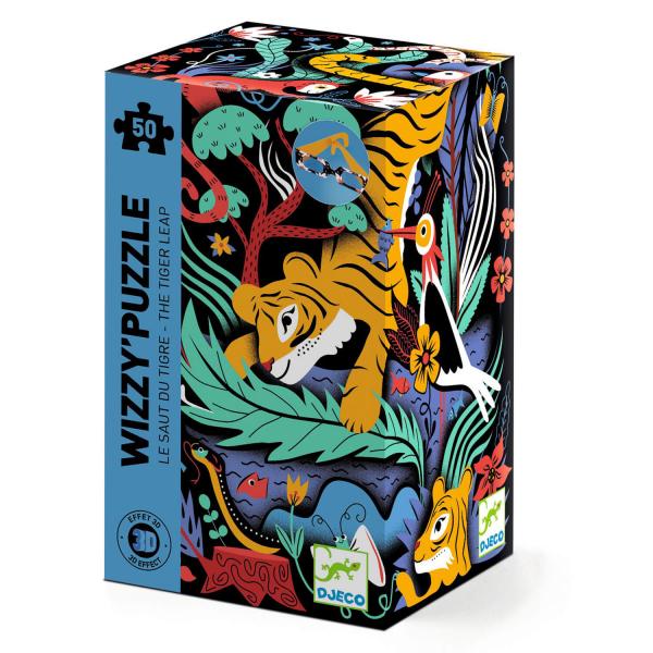 Puzzle 50 pieces 3D effect: The leap of the tiger - Djeco-DJ07031