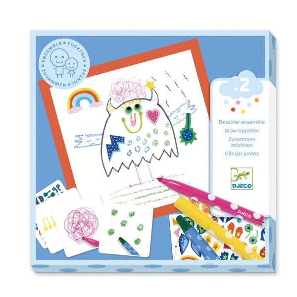 Coloring and stickers box: Little monsters - Djeco-DJ09290